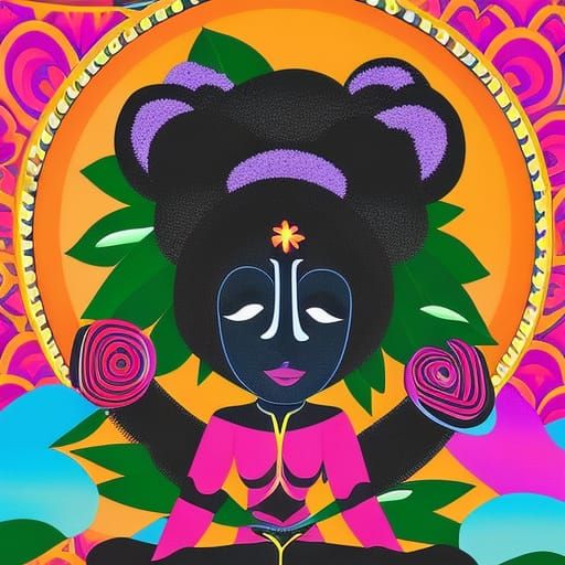 Black Girl Meditating in Koala Onesie, Origami Style