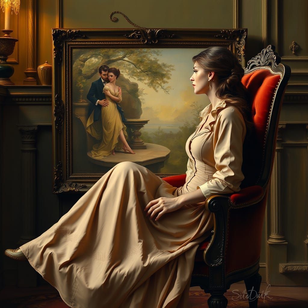 Elegant Woman Contemplating Love Scene