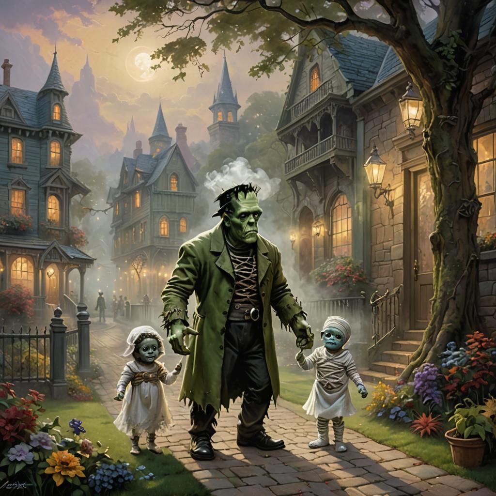 Baby Frankenstein and Mummy Playing Dress-Up