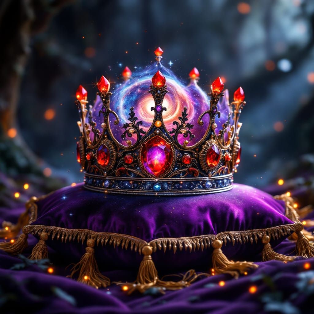 Galaxy Crown with Stellar Gems on Velvet Pillow