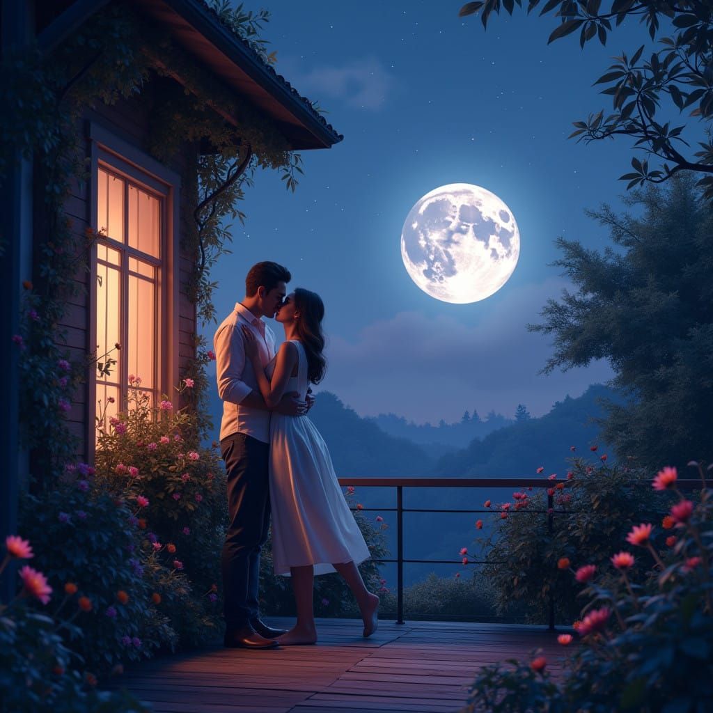 Romantic Couple Under Moonlit Night