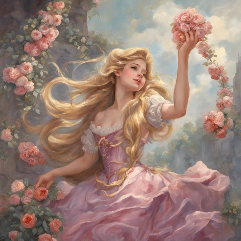Rapunzel with Braided Hair in Rococo Style