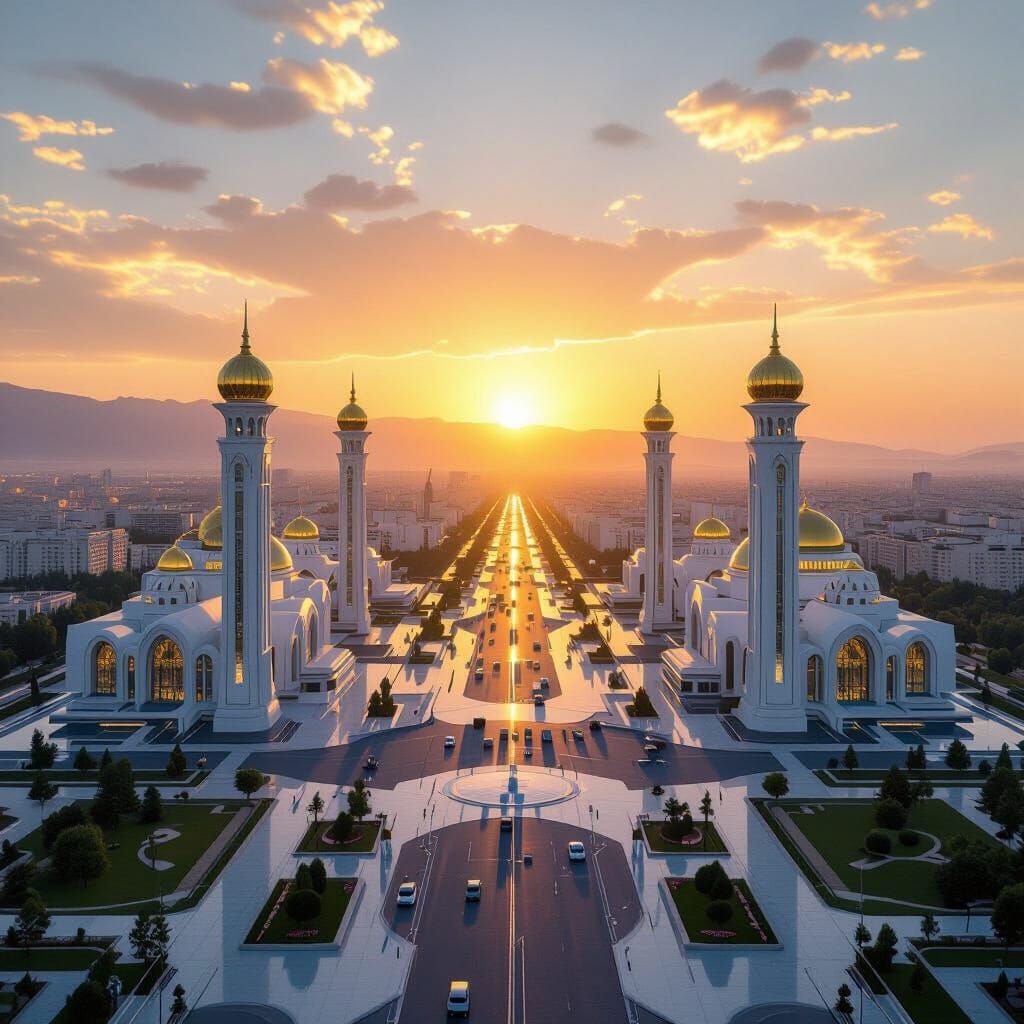 Futuristic Ashgabat Cityscape at Dawn