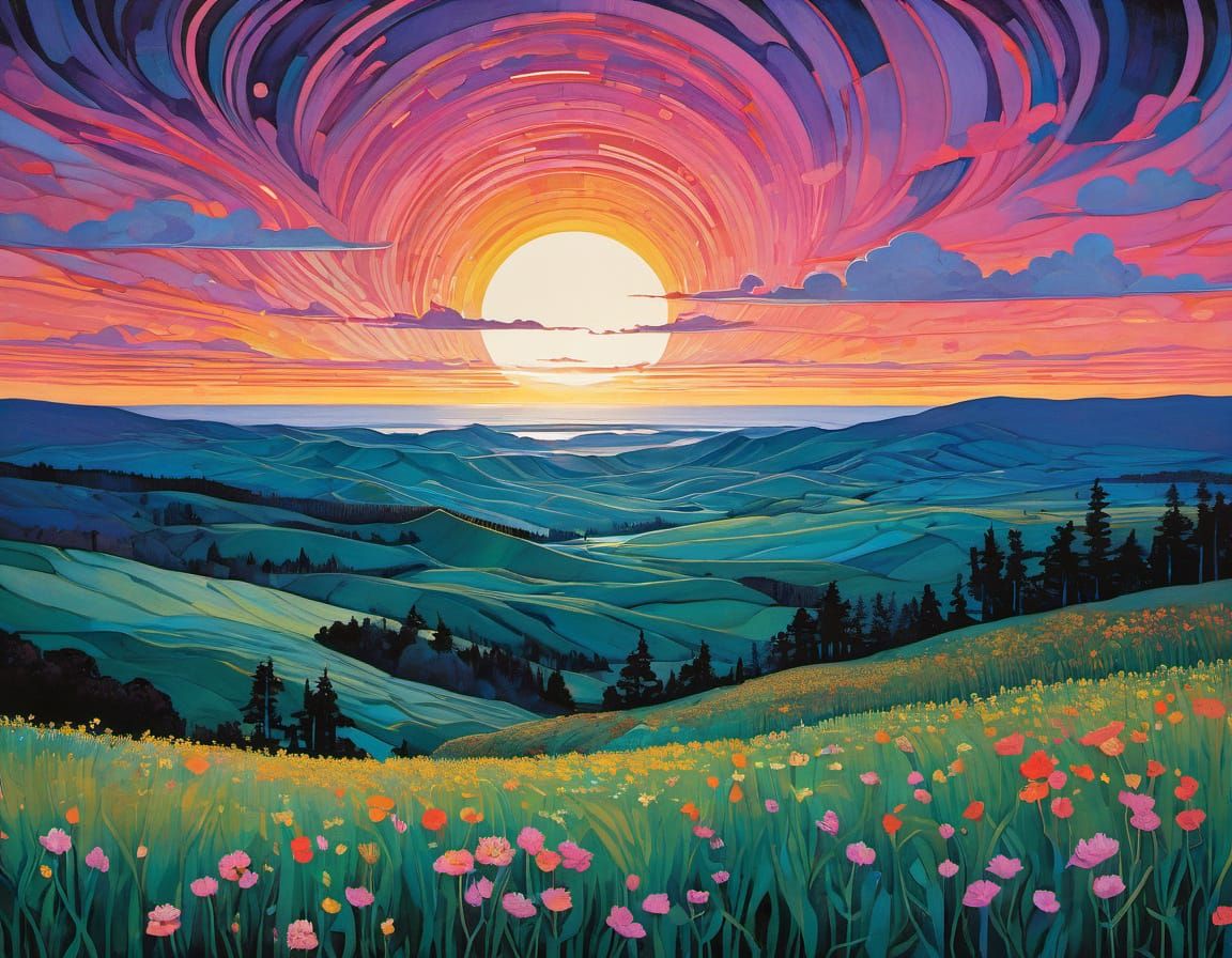 Whimsical Wildflowers in Vibrant Sunset Colors