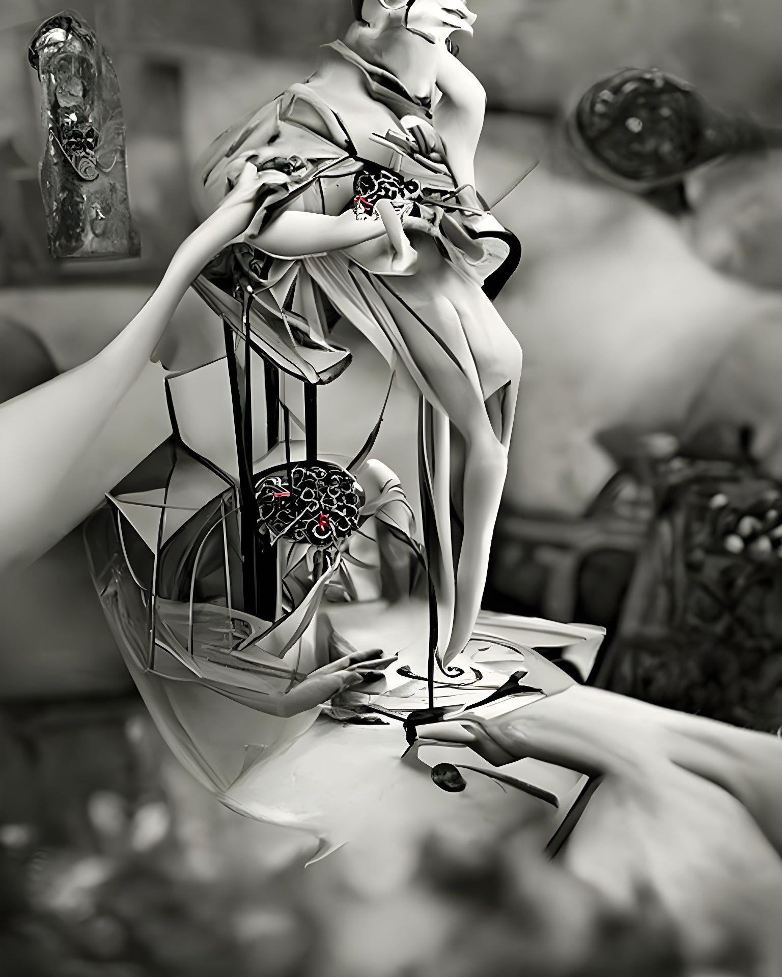 Seamstress in Stained Glass Art Nouveau Style