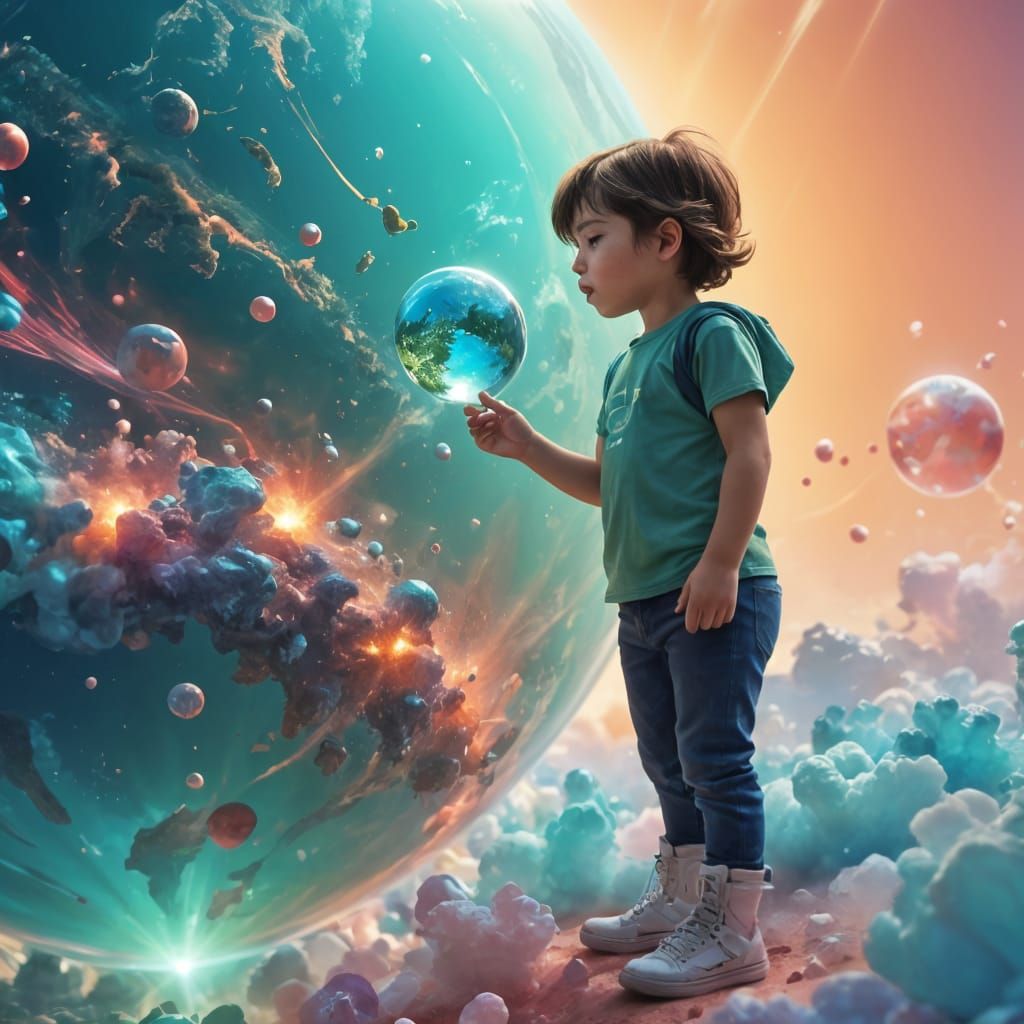 Hyperrealistic Earth Born from Bubblegum in Vibrant Futurist...