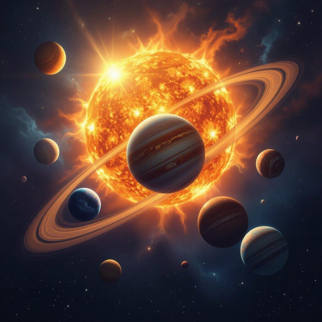 Nine Planets in Orbit Around a Vibrant Sun