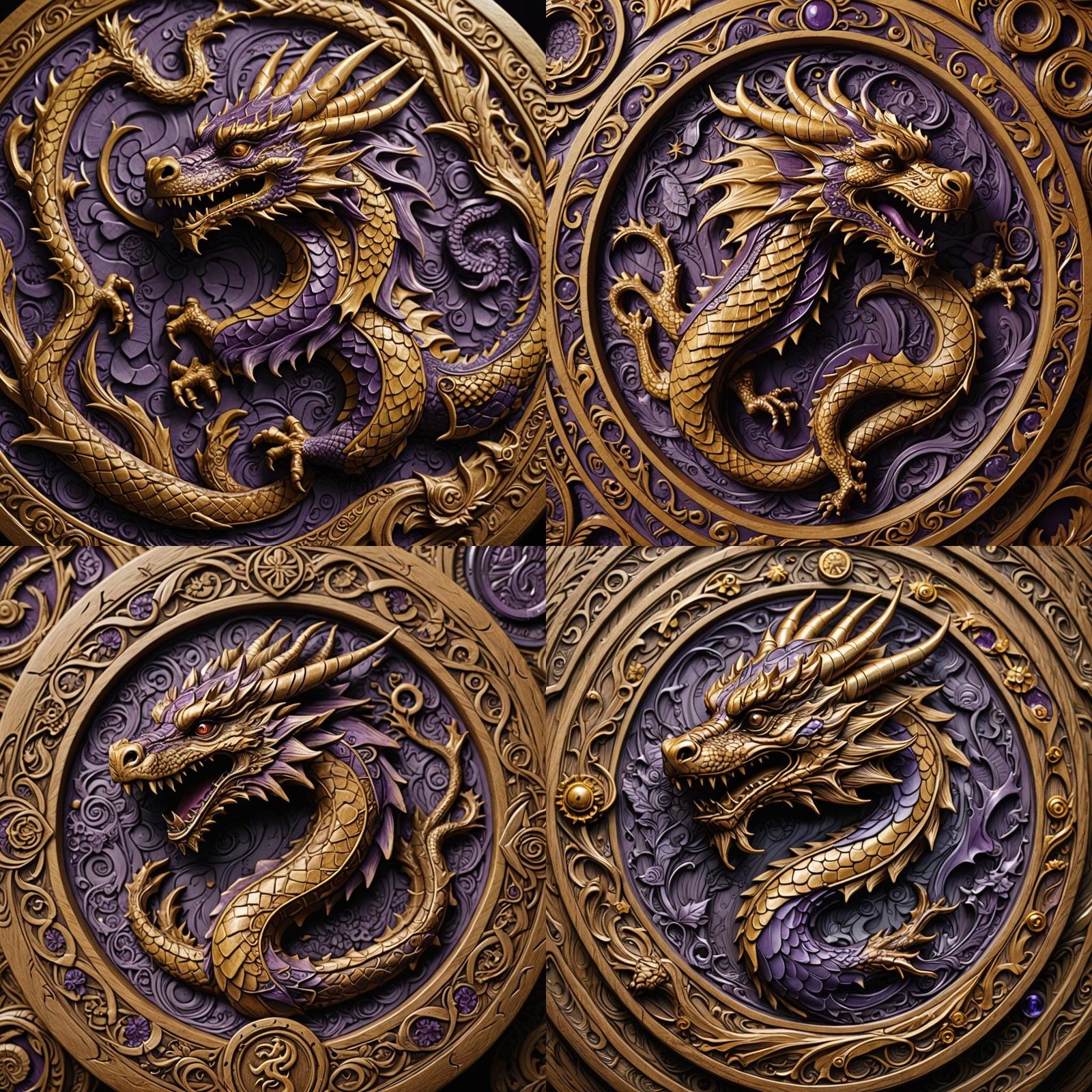 Dragon Coin Bas Relief in Art Nouveau Style