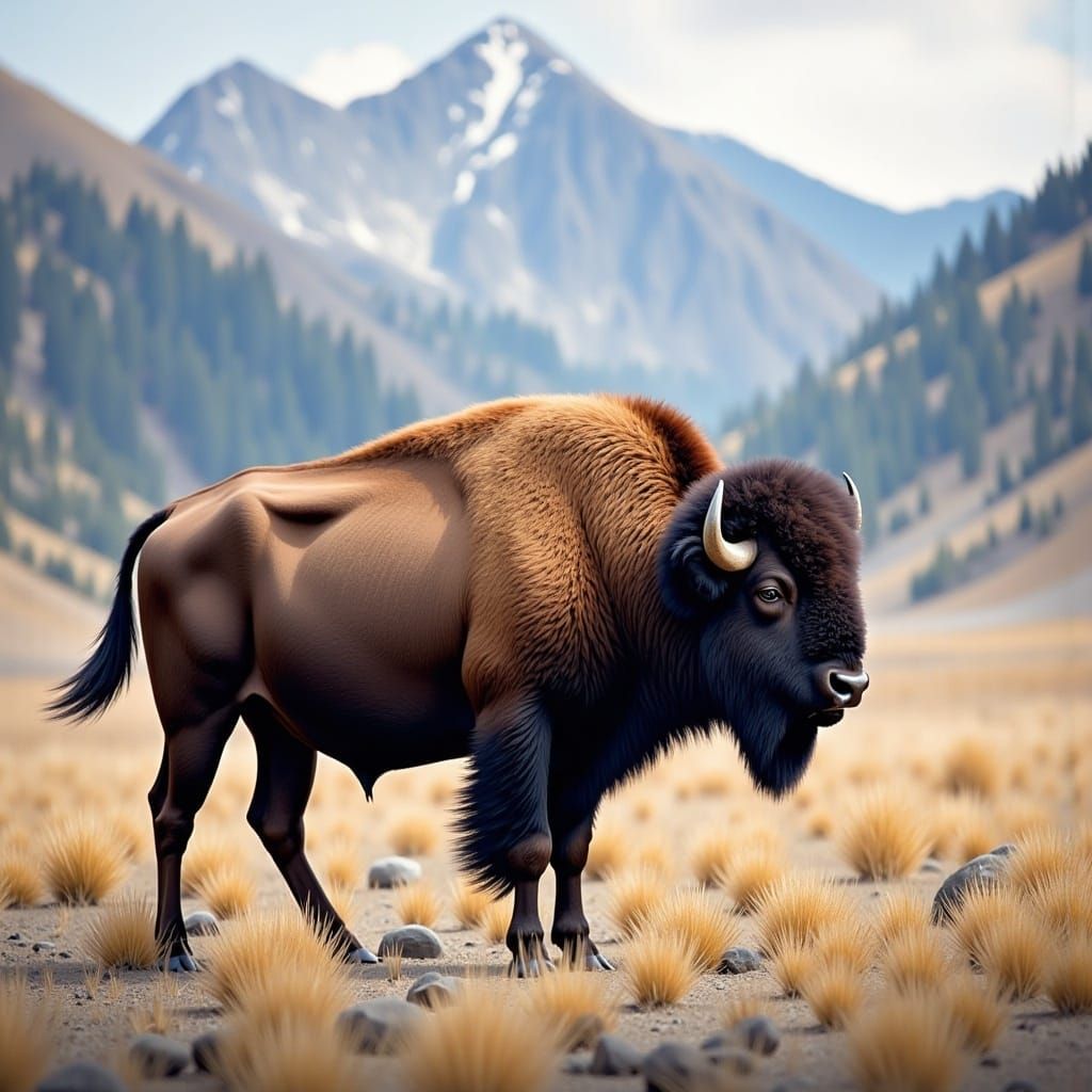 Bison in Yellowstone: Rugged Western Landscape