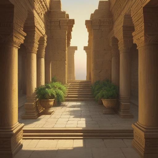 Hanging Gardens of Babylon at Sunset in Oils