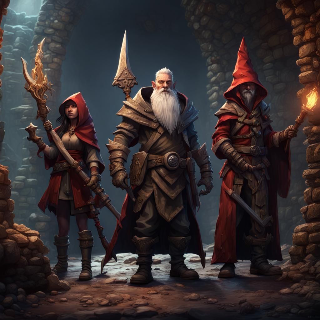 Fantasy Heroes Confront Cultists in a Dungeon