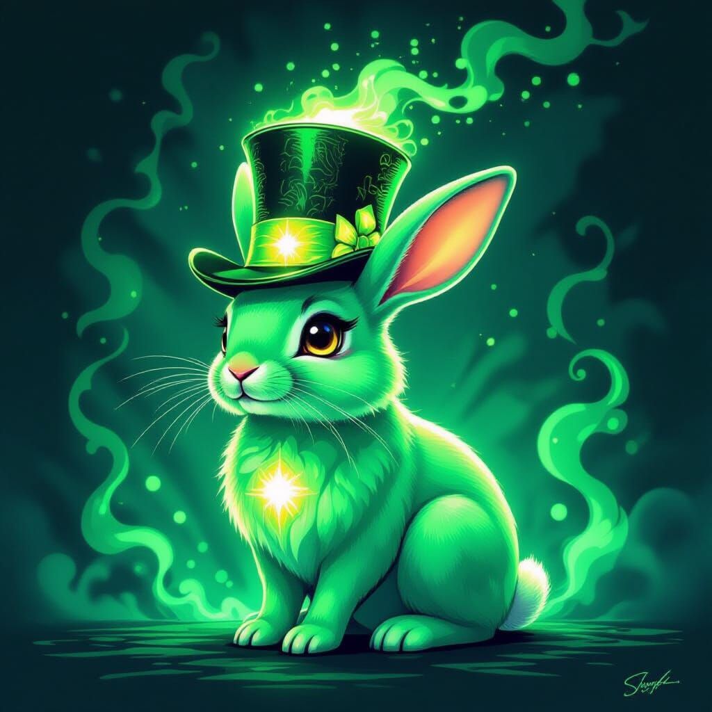 Radioactive Jade Rabbit in Glowing Top Hat