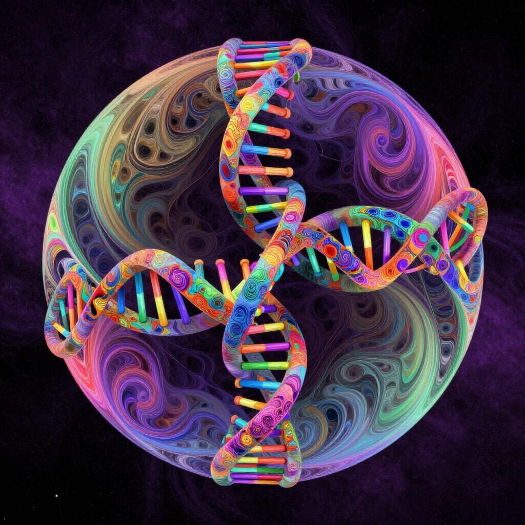 Abstract Rainbow DNA Sphere in Fractal Vector Style