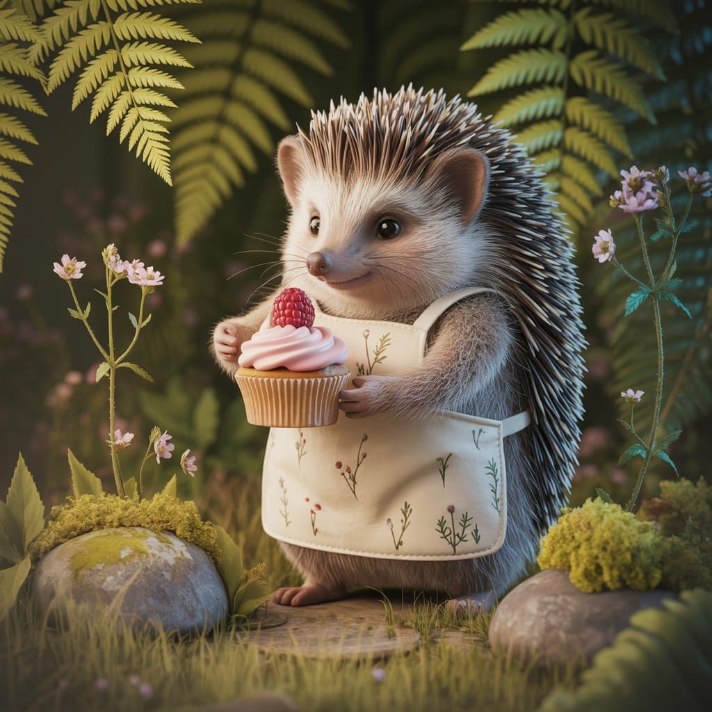 Hedgehog Baker Topping Cupcake: 3D Render in 16K