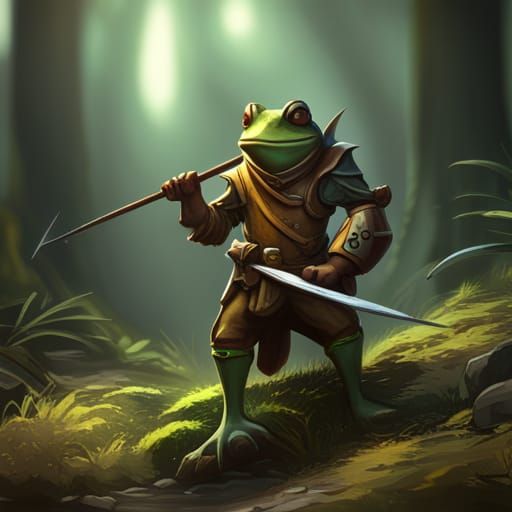 Frogfolk Warrior with Javelin: 3D Render