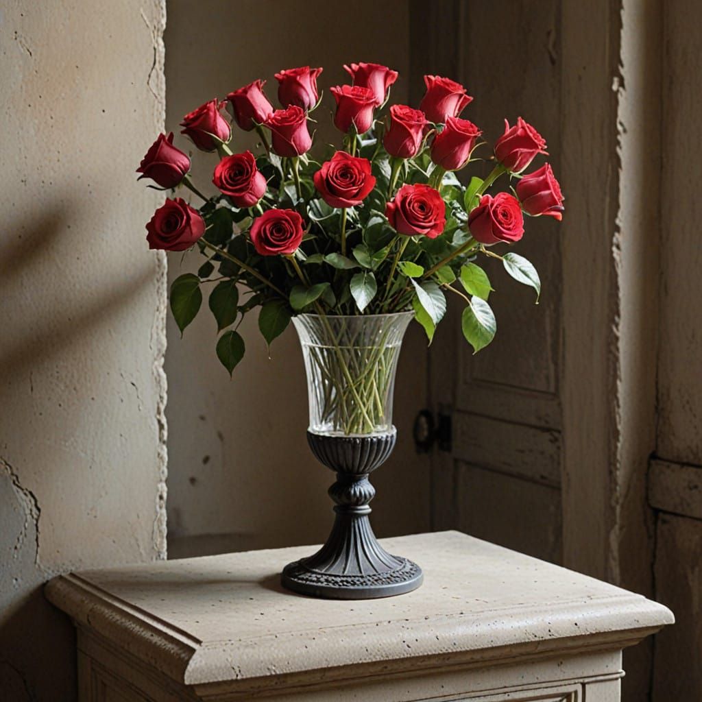 Elegant Red Roses in a Vintage Setting