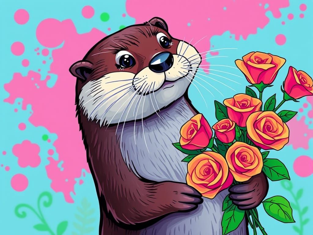 Roses for a Lovel Otter in Vibrant Pop Art