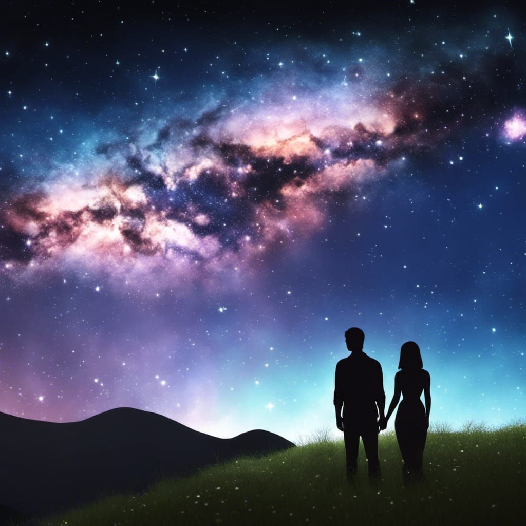 Couple Gazing at Starry Galaxy in 4K Render