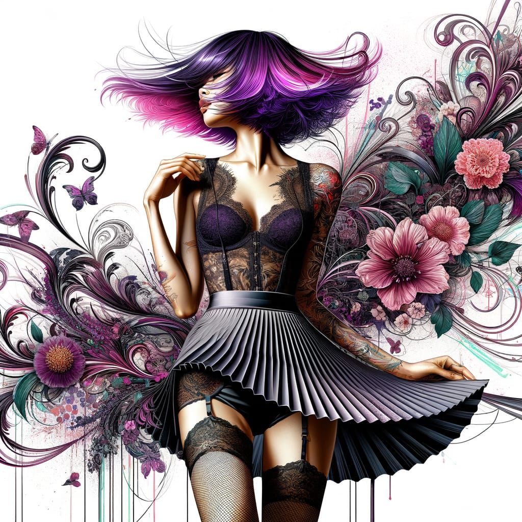 South Asian Woman with Floral Hair in Decorative Art Style