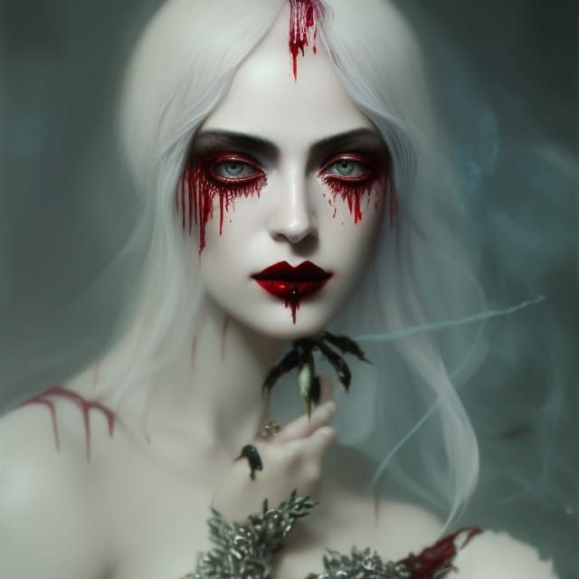 Gore Goddess with Ravenous Fangs, Hyperdetailed Portrait