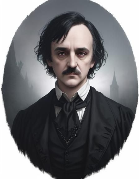 Edgar Allan Poe& gothic vibes&  hyperdetailed trending on Artstation cool colors digital art 8K resolution colorful myst...