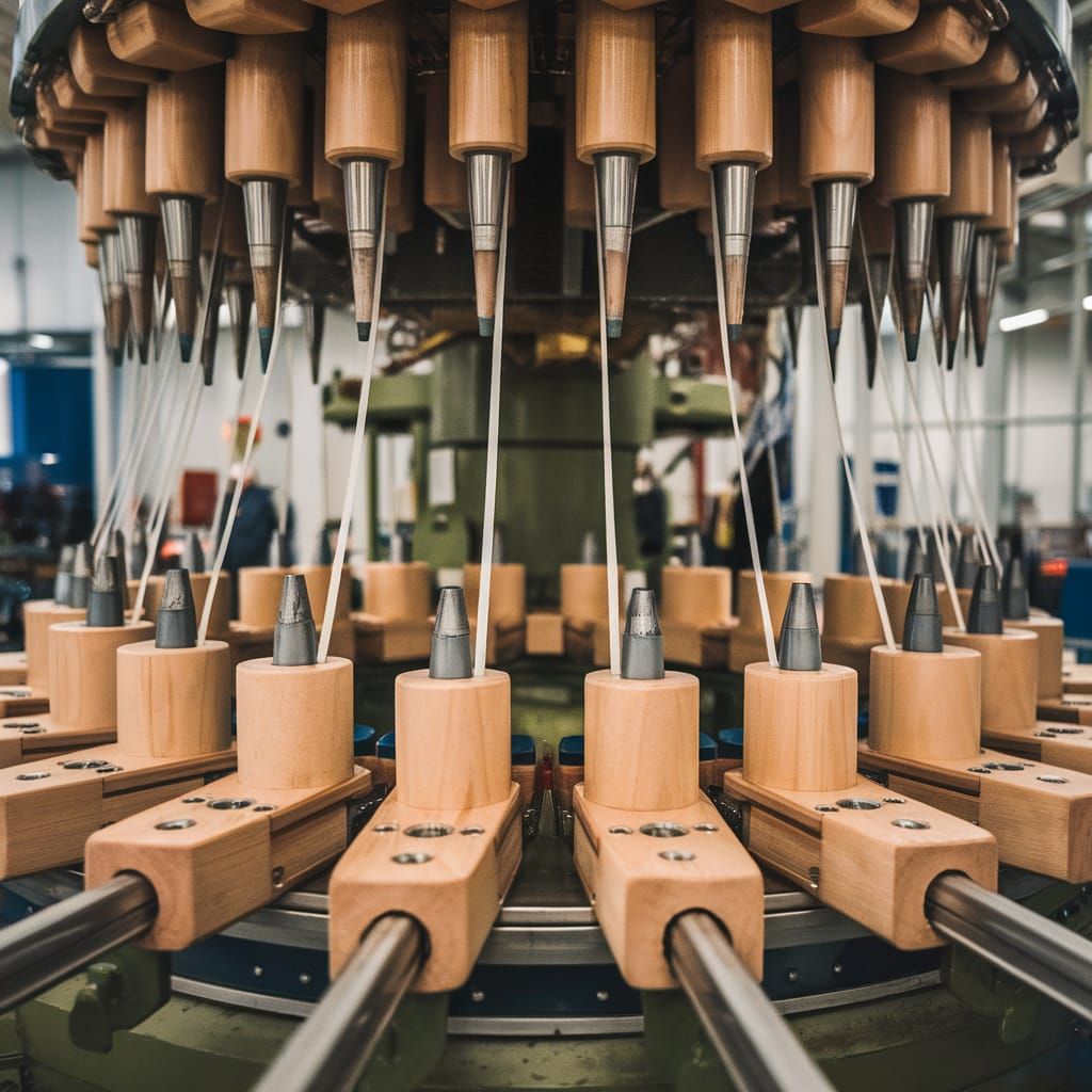 Industrial Pencil Manufacturing Process in a Busy Factory