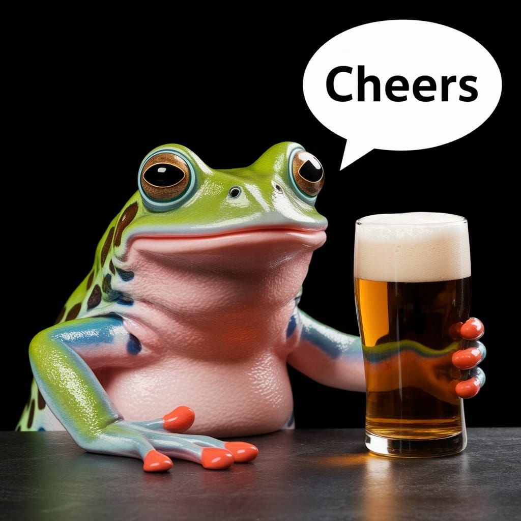 Humanized Frog Cheers with Beer in Hyperreal Photo