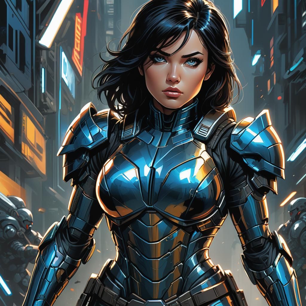 Heroic Female Soldier in Comic Book Style