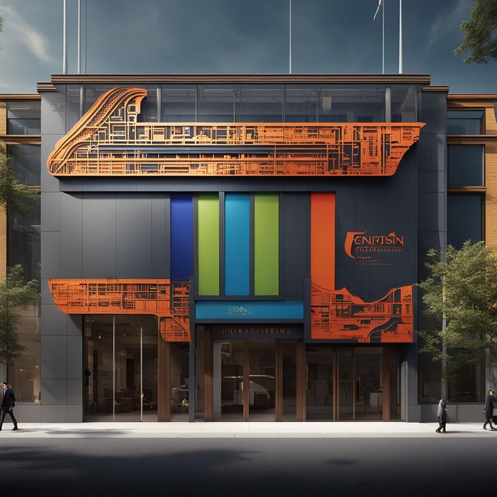 Modern Architectural Firm Facade with Bold Graphics