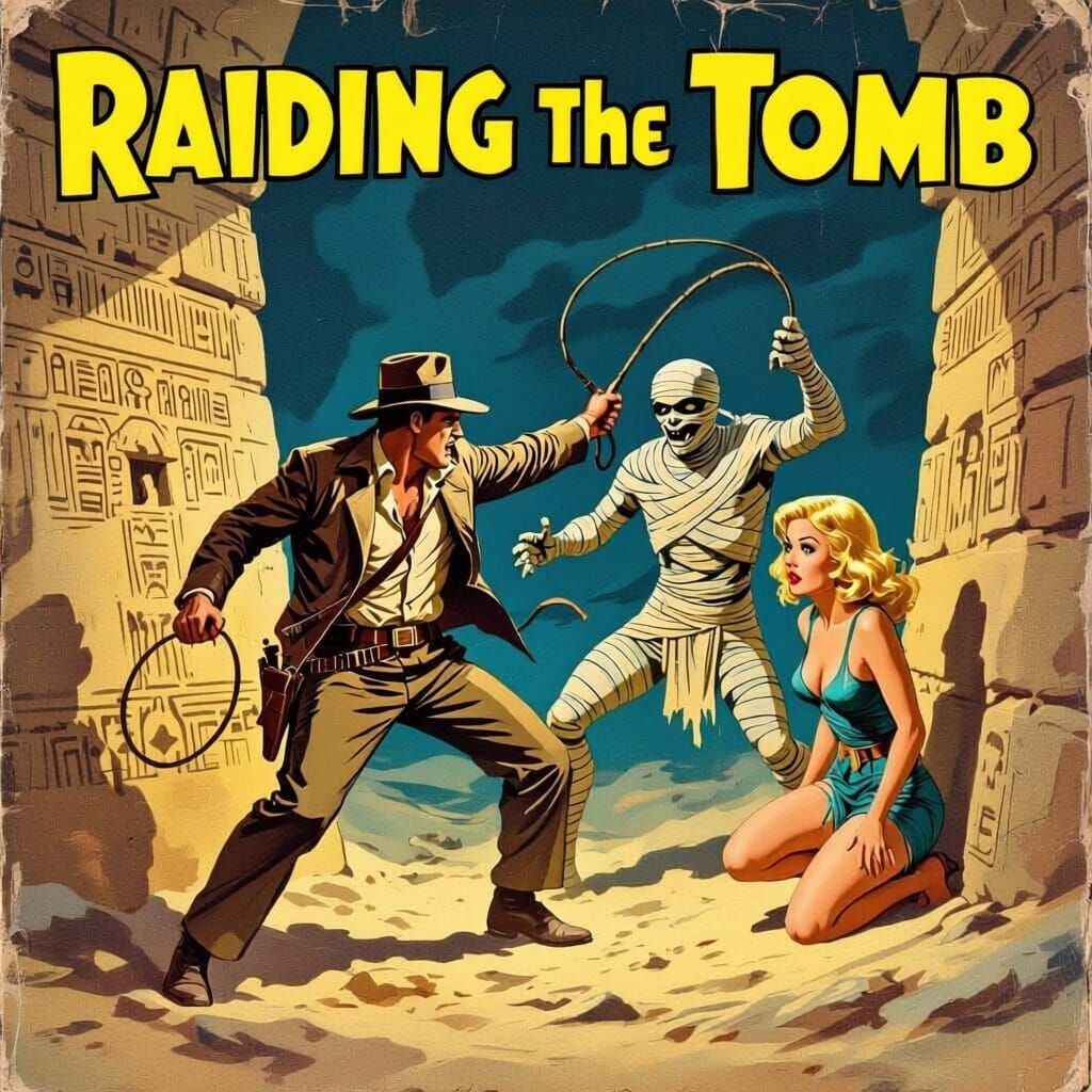 Pulp Adventure: Hero Fights Mummy on 1930s Magazine Cover