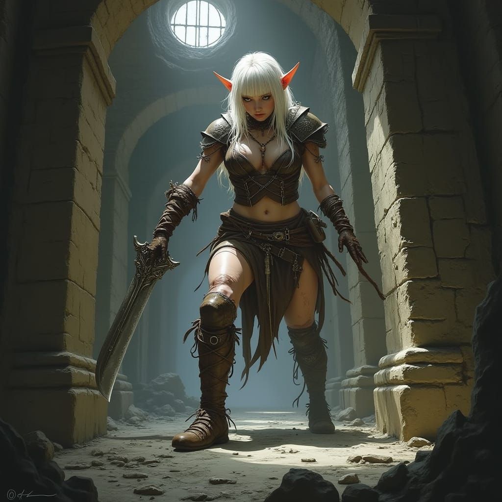 Massive Albino Elf Warrior Seeks Escape from Lost Corridor