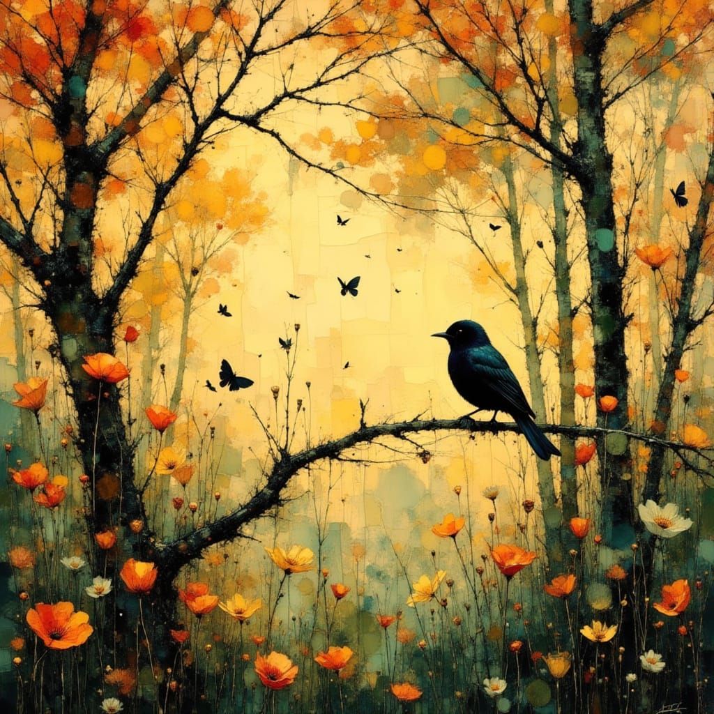 Romantic Painting with Ink and Oil Textures