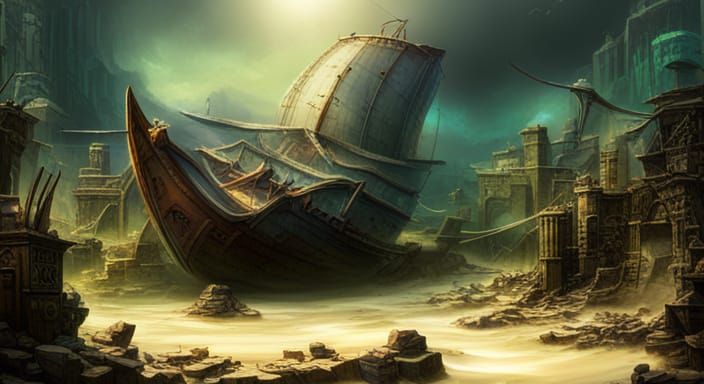 Sunken Fishing Boat in Atlantis Ruins