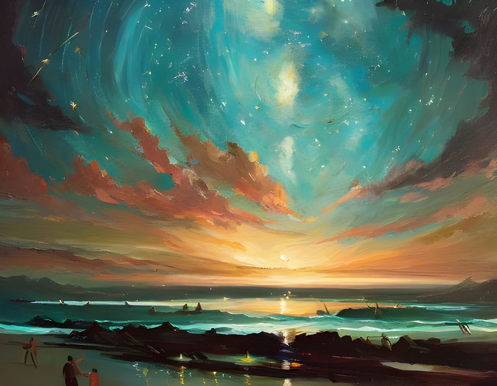 Starry Night Sky Over Ocean Bay Art