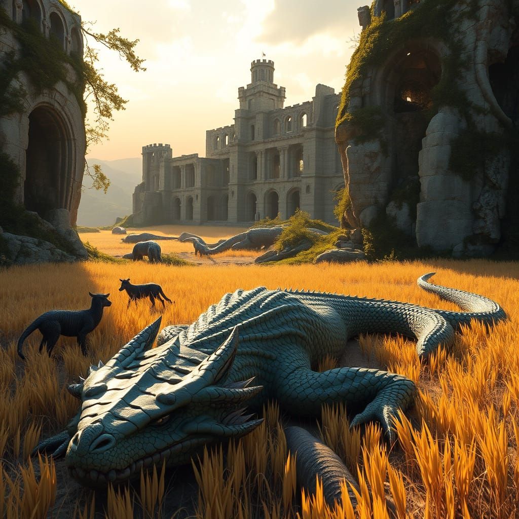 Middle Earth Dragon Lies Half Eaten by Animals in High Stepp...