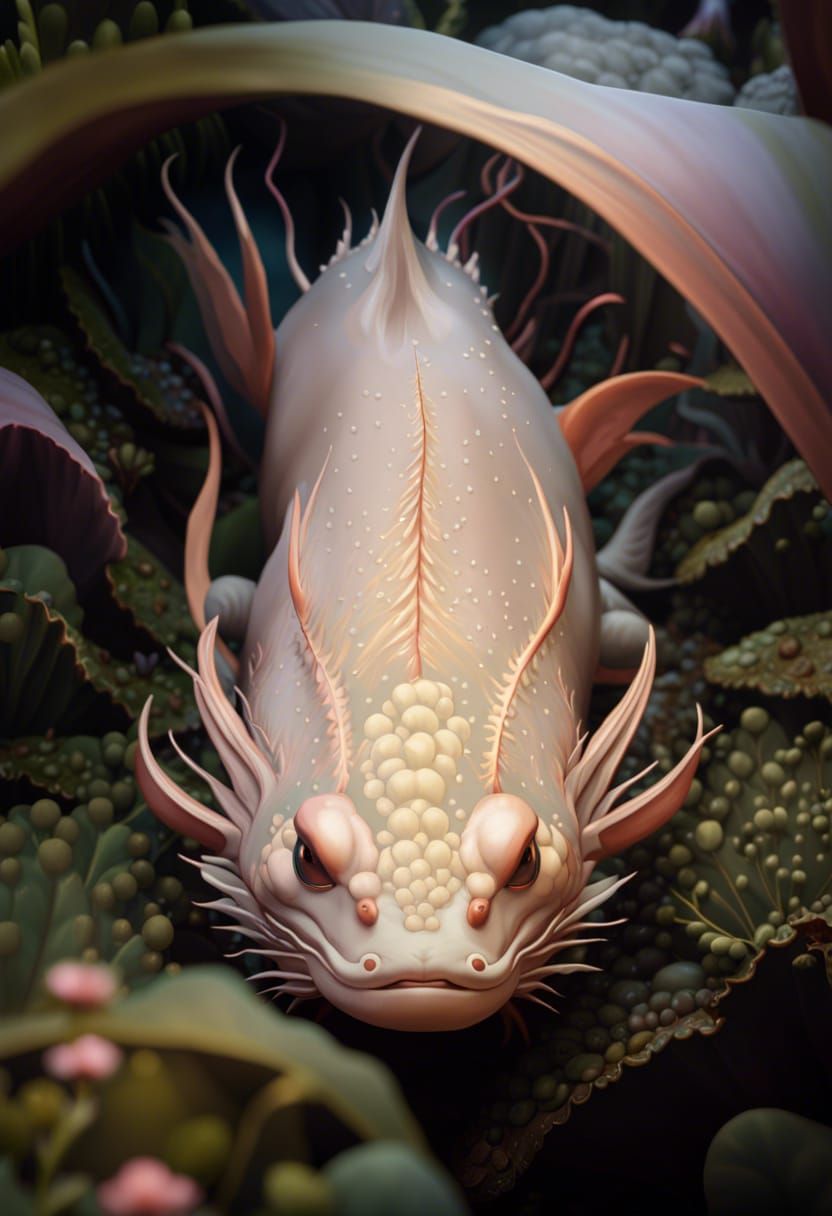 Detailed Axolotl Matte Painting in Art Nouveau Style