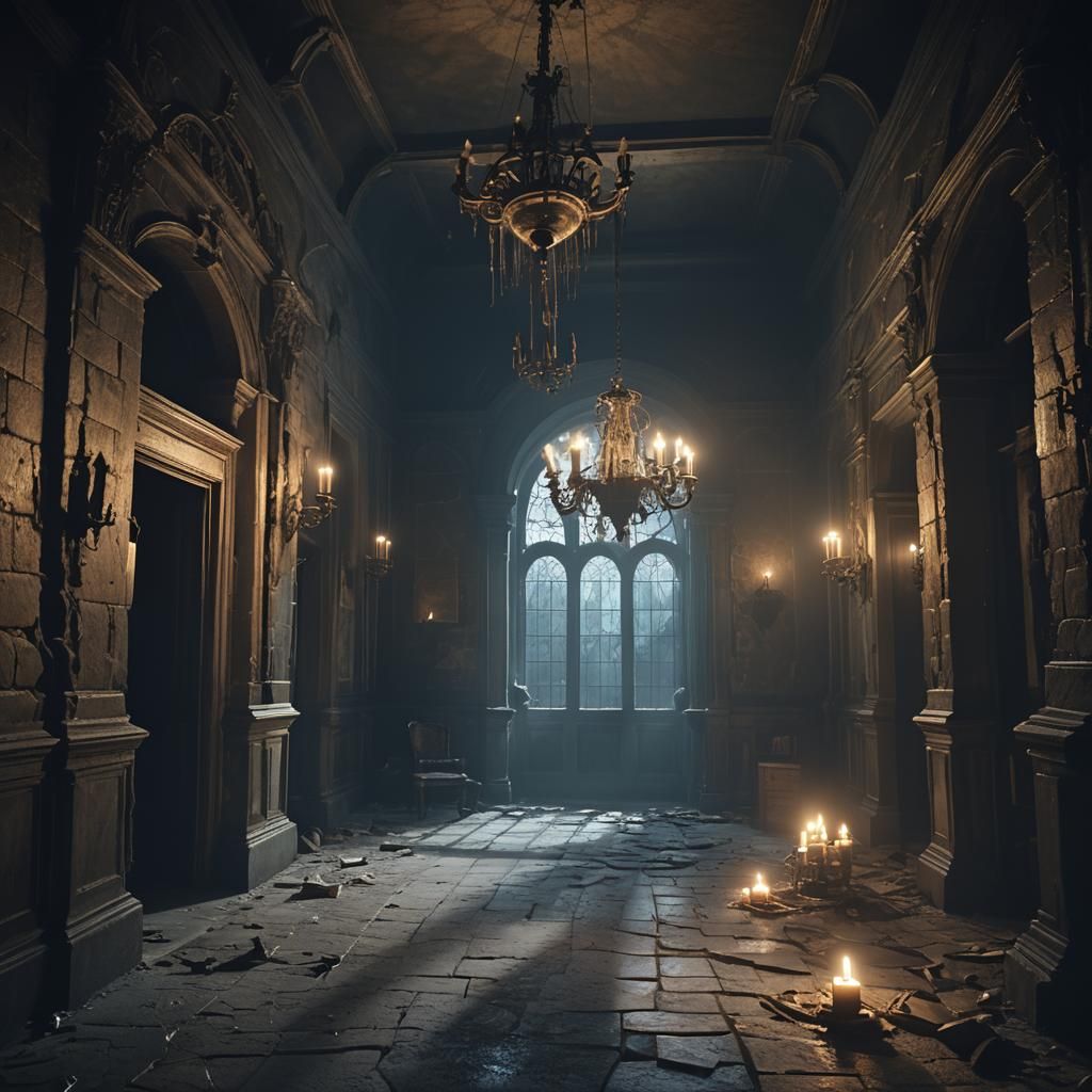 Abandoned Mansion Crime Scene in Gothic Style