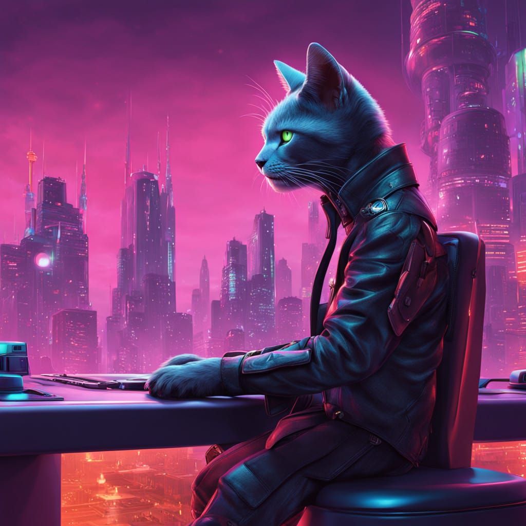 Cyberpunk Cat DJ in Majestic Throne Booth