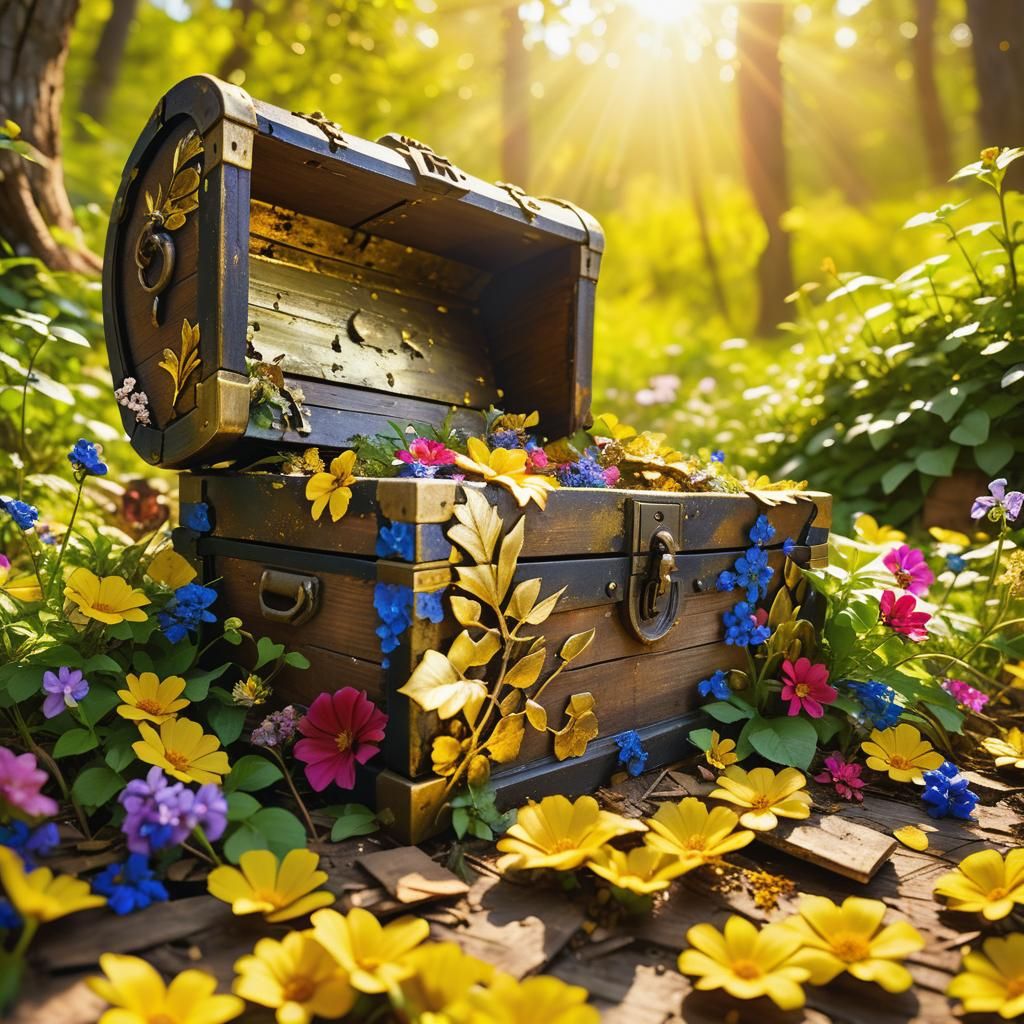 Antique Chest Overflowing with Sparkling Flowers
