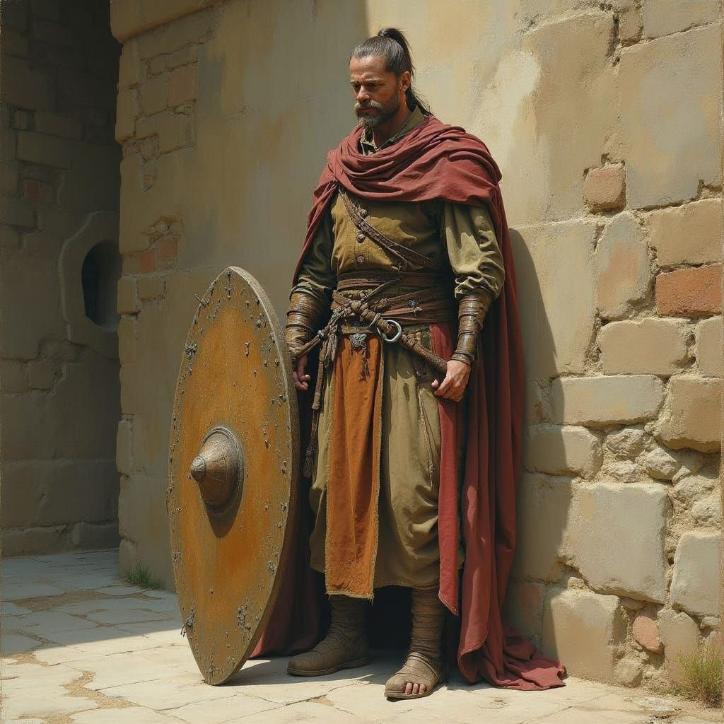 Medieval Guardian Standing at Ease