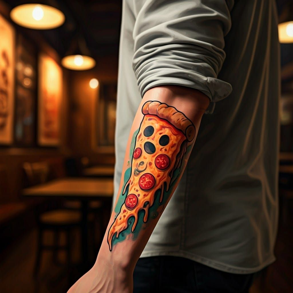 Man's Pizza Ghost Tattoo in Cozy Pizzeria