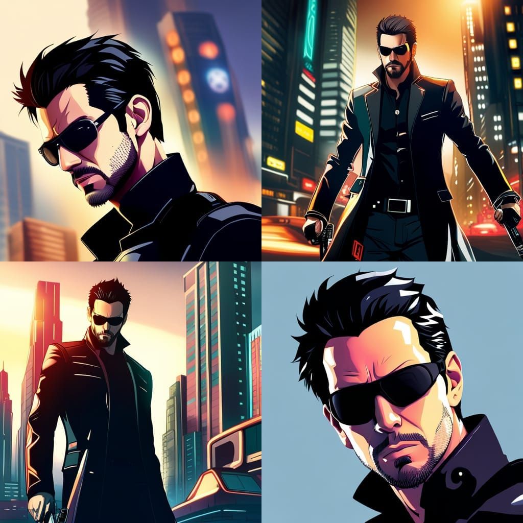 Adam Jensen in Cyberpunk Anime Style