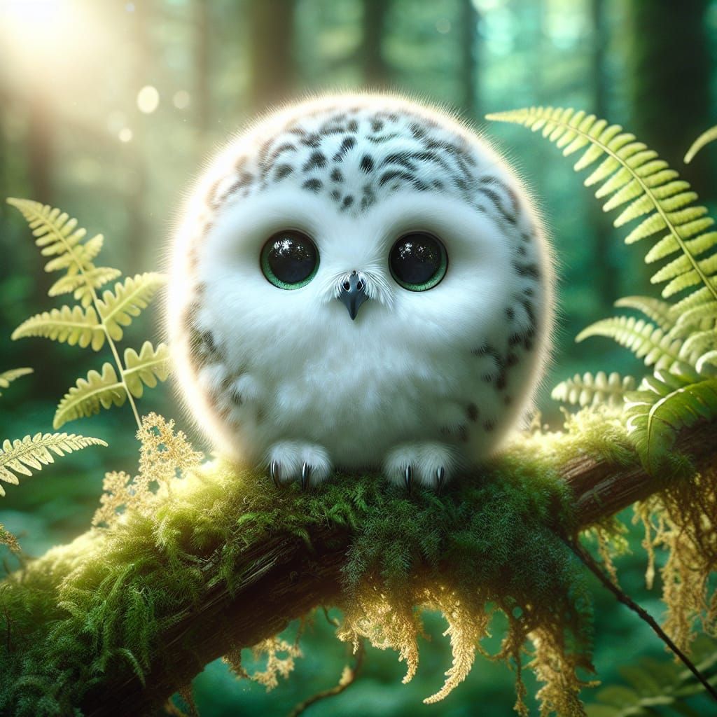 Adorable Snow Owl with Expressive Eyes in Forest