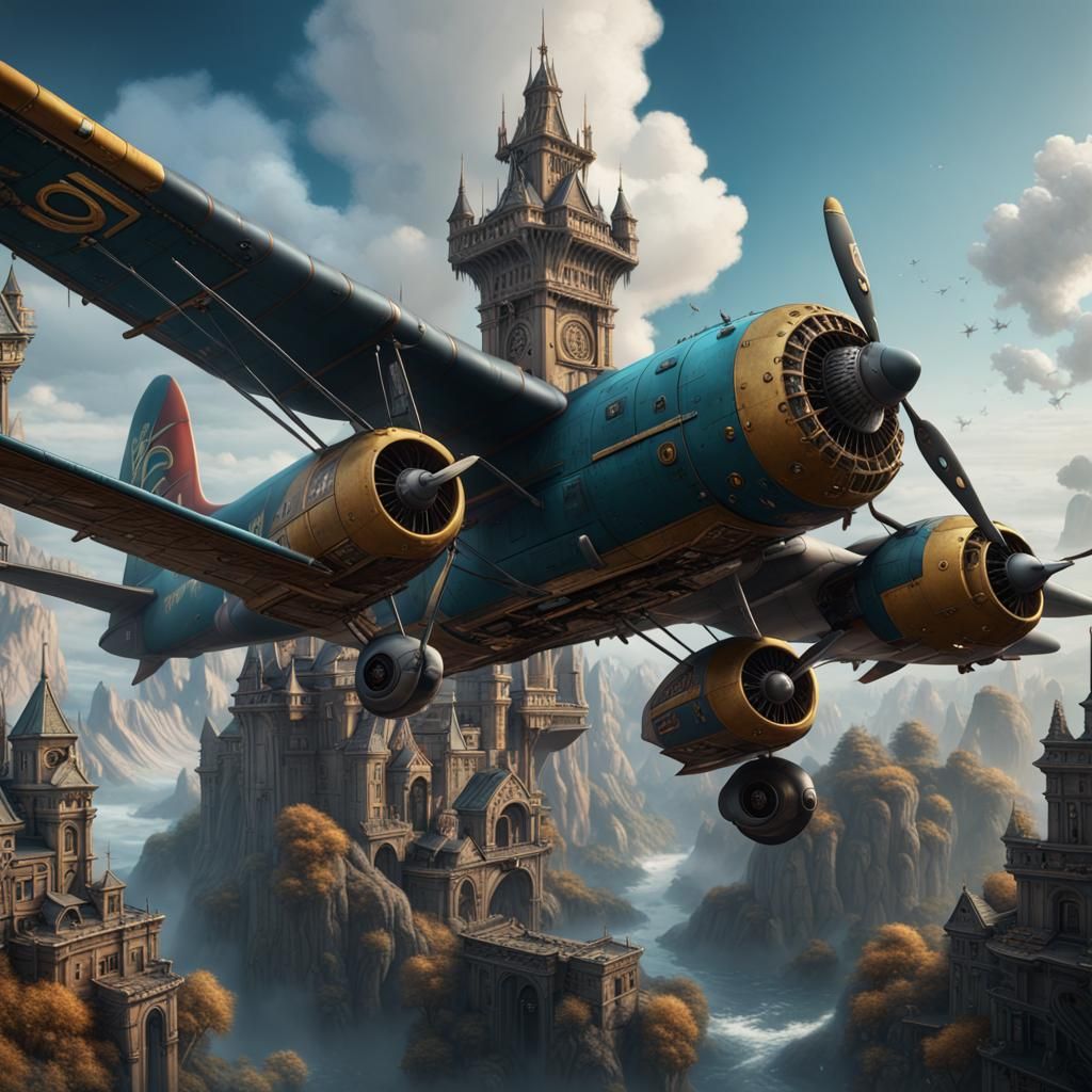 Detailed Airplane Matte Painting in Deep Color