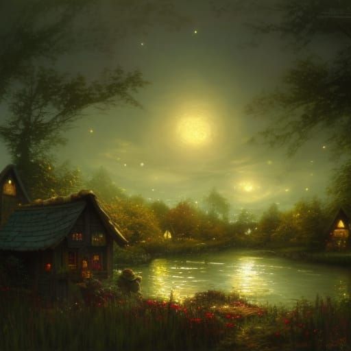 Cottagecore Garden at Night: Fantasy Art