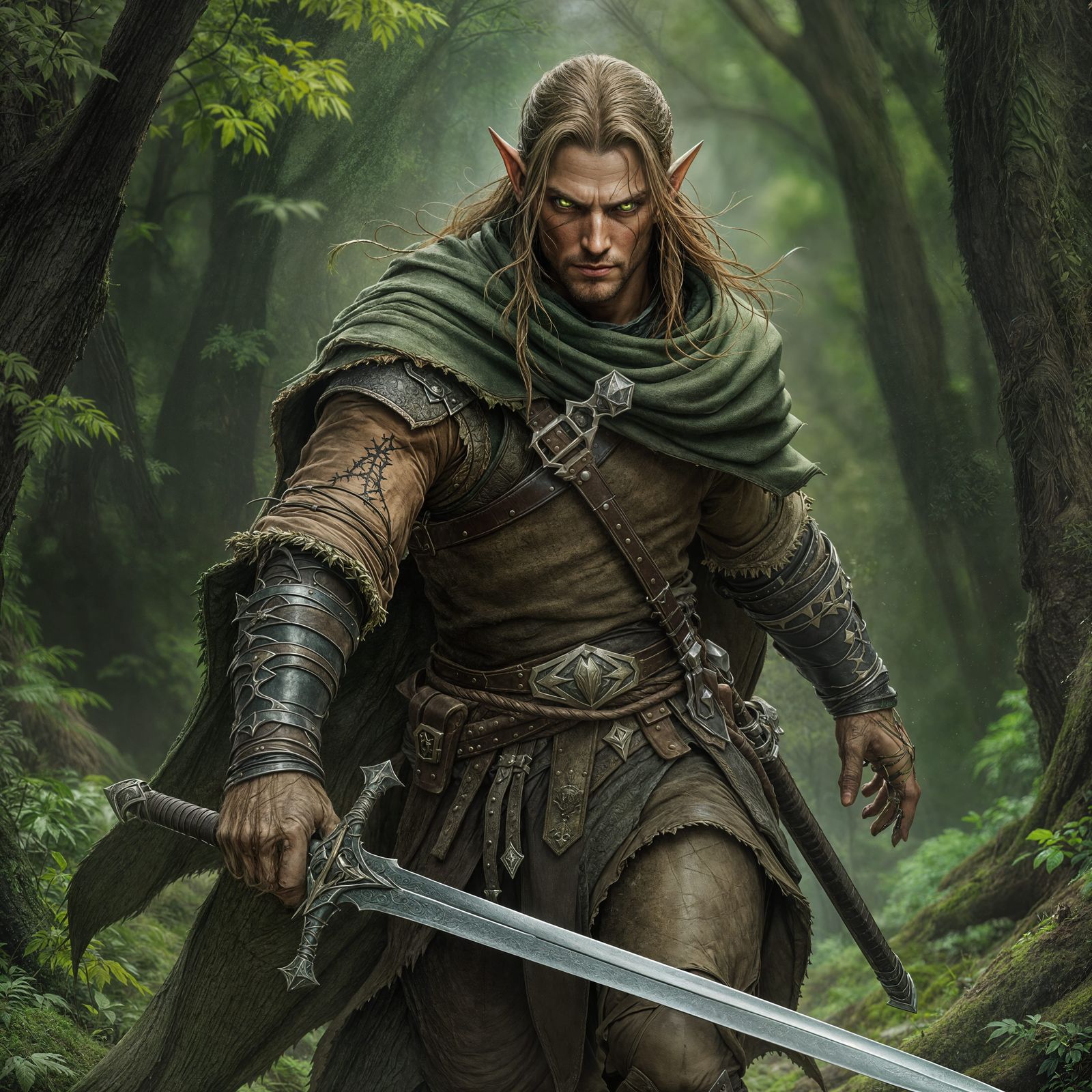 Half-Elven Ranger in Sylvan Forest