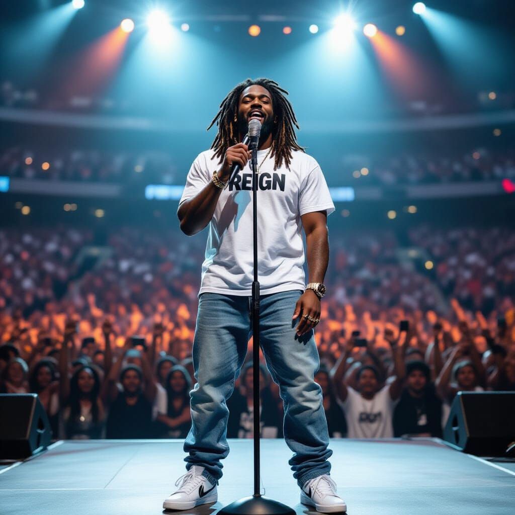 Black Man Rapper on Stage with Crowd in Concert Photography ...