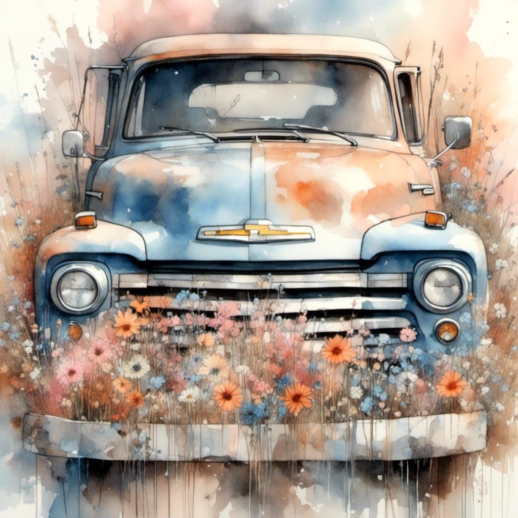 Dreamy Watercolor of 1959 Chevy Truck