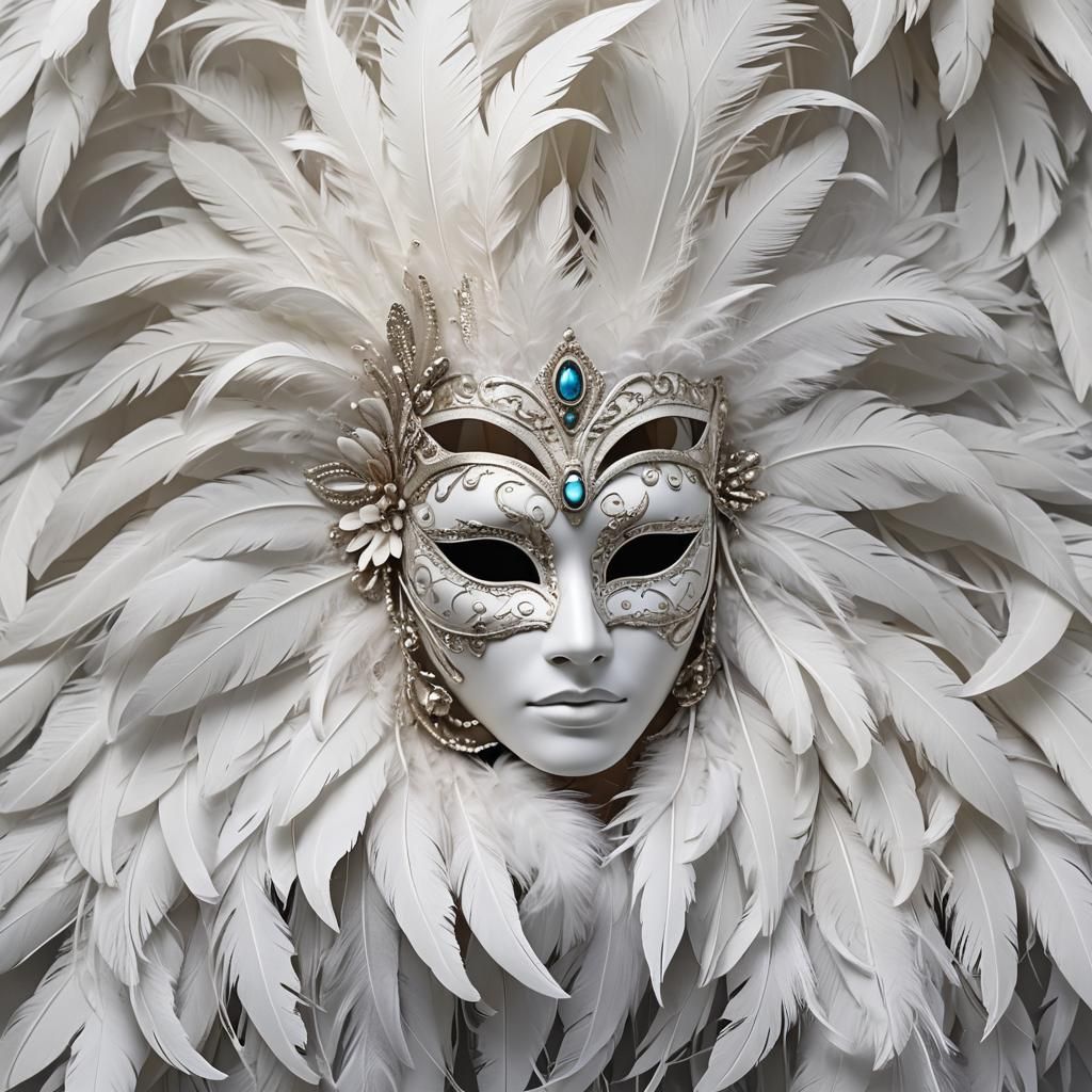 Elegant White Feathered Mask