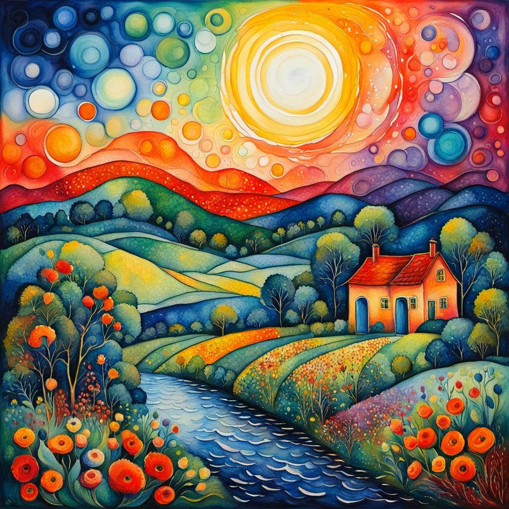 Expressionist Dawn in Vivid Watercolor and Ink